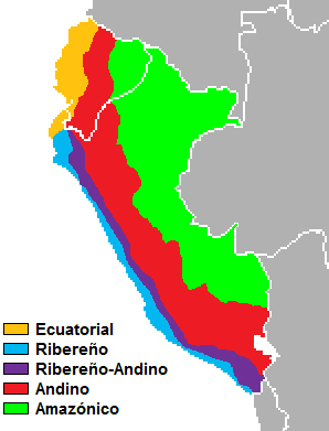 Graphic of various Spanish dialect regions in Peru
