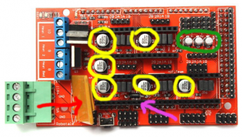 Image of the RAMPS control board.